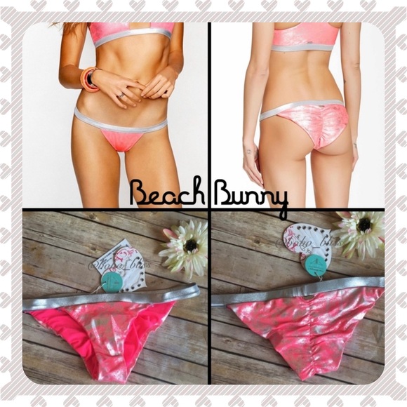BEACH BUNNY | Neon Pink and Metallic Silver Galaxy Cheeky Bikini Bottom NWT - Picture 1 of 4